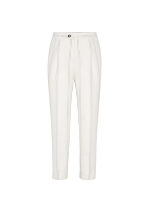 Brunello Cucinelli Linen-Wool Chalk-Stripe Trousers