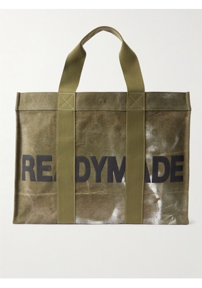 READYMADE - Logo-Print Webbing-Trimmed Waxed Cotton-Canvas Tote Bag - Men - Green