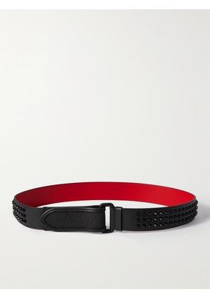 Christian Louboutin - 4cm Logo-Debossed Studded Rubber-Trimmed Leather Belt - Men - Black - EU 85