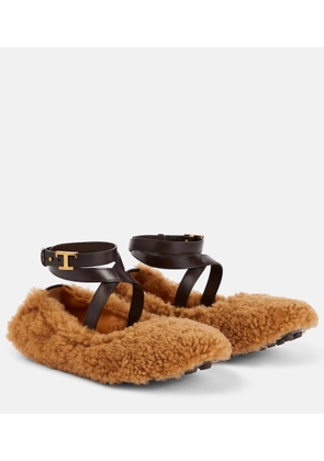 Tod's Bubble T Timeless shearling ballet flats