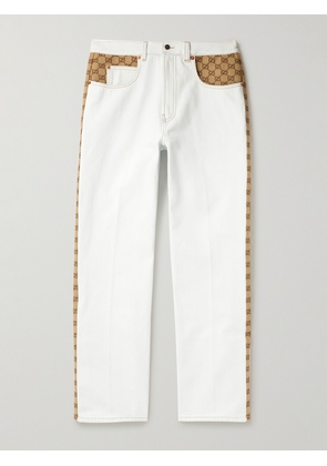 Gucci - Straight-Leg Monogrammed Canvas-Trimmed Jeans - Men - White - UK/US 30