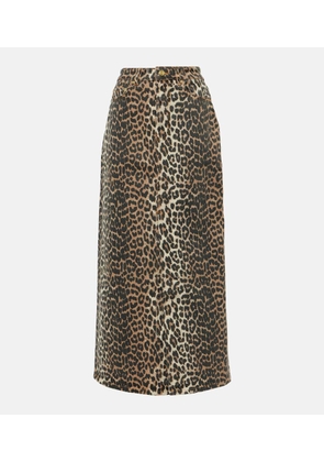 Ganni Leopard-print denim maxi skirt