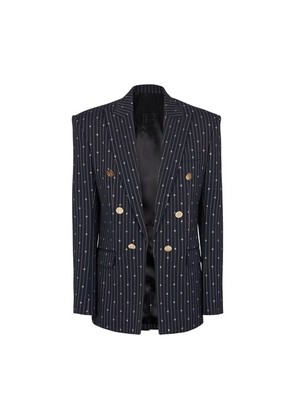 6-button woolen jacket with monogrammed stripes