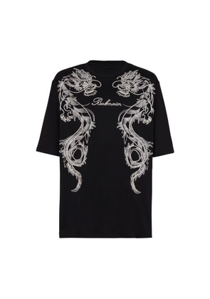 Embroidered dragon and diamanté t-shirt
