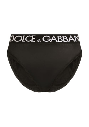 High-waisted satin briefs with branded elastic