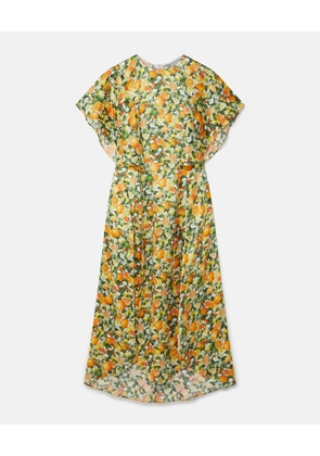Stella McCartney - Lemon Print Silk Midi Dress, Woman, Multicolour, Size: 44