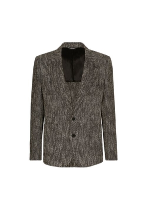 Herringbone Tweed Cotton and Wool Single-Breasted Jacket