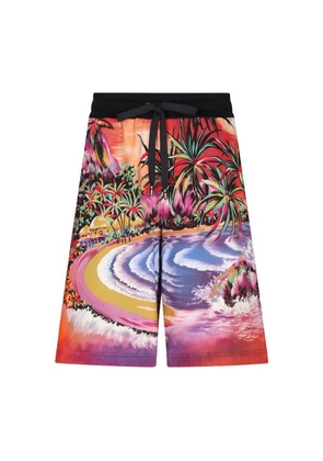 Jersey jogging shorts with Hawaiian print