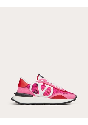 Valentino Garavani LACE AND MESH LACERUNNER TRAINER Woman SHOCKING PINK/PINK/PURE RED 36