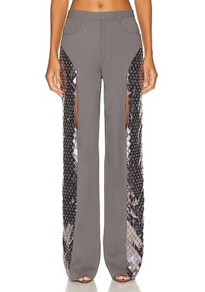 Lapointe Metal Embroidery Pebble Crepe Slit Front Pant in Steel - Grey. Size 2 (also in ).