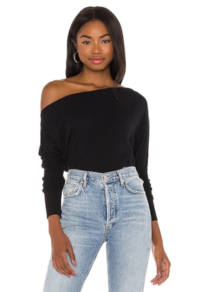 Enza Costa Cashmere Cuffed Off Shoulder Long Sleeve Top in Black. Size M, S, XS.