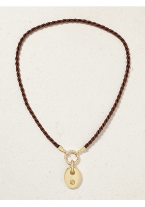 Jenna Blake - 18-karat Gold, Diamond And Silk Cord Necklace And Pendant - Brown - One size