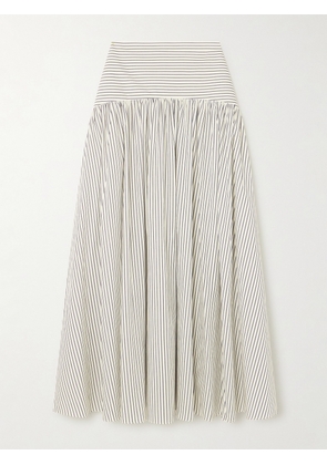 STAUD - Procida Paneled Striped Stretch-cotton Poplin Maxi Skirt - Ivory - US0,US2,US4,US6,US8,US10,US12