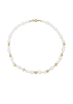 Luv AJ The Etoile Pearl Stud Necklace in White.