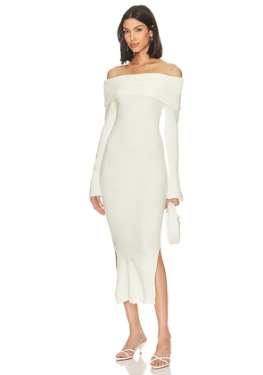 SNDYS x Revolve Off Shoulder Sweater Dress in Ivory. Size M, S, XL, XS.