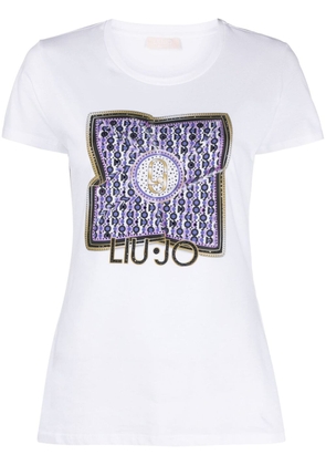 LIU JO crystal-embellished logo-print cotton T-shirt - White