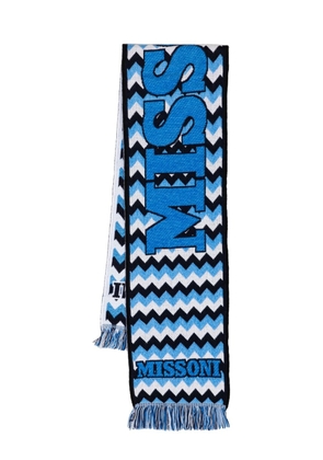 Missoni logo-embroidery frayed scarf - Blue