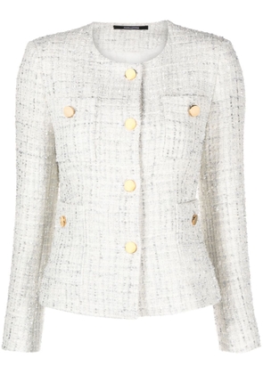 Tagliatore round-neck tweed jacket - White