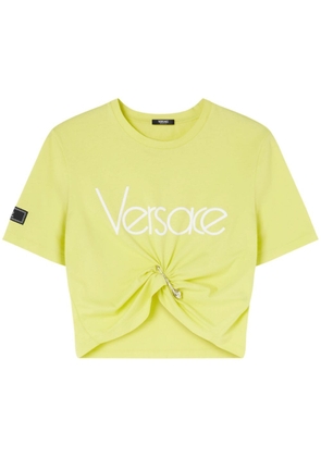 Versace logo-print cropped cotton T-shirt - Yellow