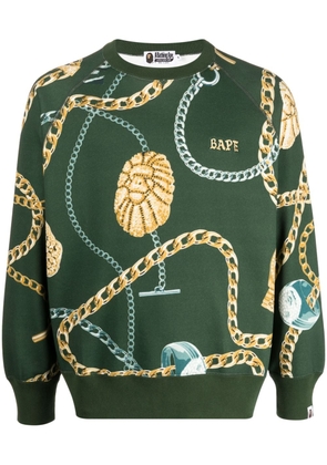 A BATHING APE® logo-embroidered cotton sweatshirt - Green