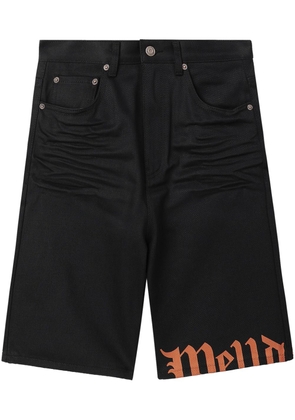 We11done logo-print knee-length denim shorts - Black