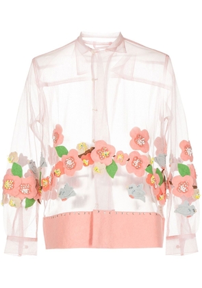 BODE sheer floral-appliqué shirt - Pink