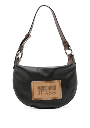MOSCHINO JEANS logo-patch leather shoulder bag - Black
