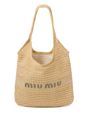 Miu Miu logo-print woven tote bag - Neutrals