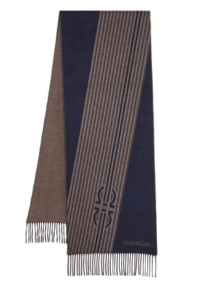 Ferragamo Gancini-detail fringed silk scarf - Blue