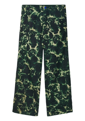 Burberry rose-print coated canvas trousers - Green