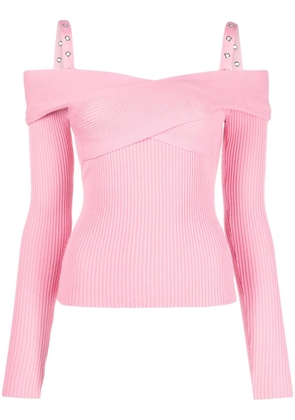 Blumarine ribbed off-shoulder knit top - Pink
