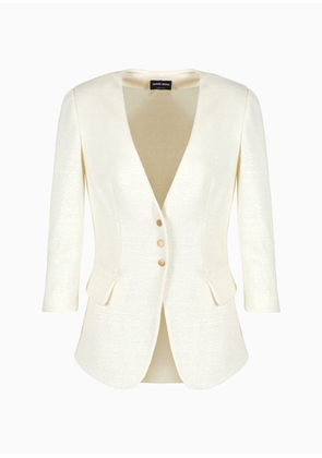 OFFICIAL STORE Single-breasted Jacket In Linen And Viscose Double Jersey