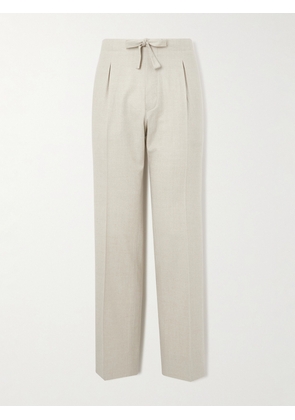 Stòffa - Striaght-Leg Pleated Wool-Flannel Drawstring Trousers - Men - Neutrals - IT 46