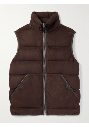 TOM FORD - Slim-Fit Quilted Leather-Trimmed Suede Down Gilet - Men - Brown - IT 46
