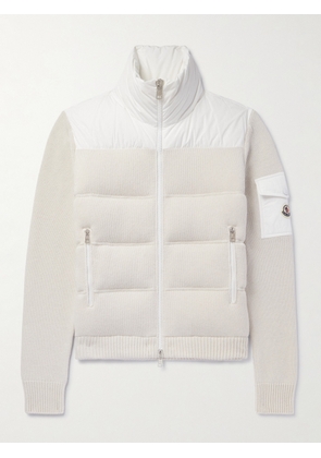 Moncler - Logo-Appliquéd Shell-Trimmed Quilted Wool-Blend Zip-Up Down Cardigan - Men - White - S