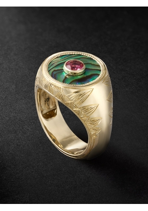 Duffy Jewellery - 14-Karat Gold, Tourmaline and Abalone Ring - Men - Green - 60