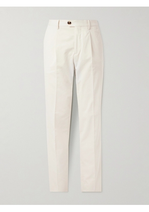 Brunello Cucinelli - Straight-Leg Pleated Cotton-Blend Twill Suit Trousers - Men - White - IT 46