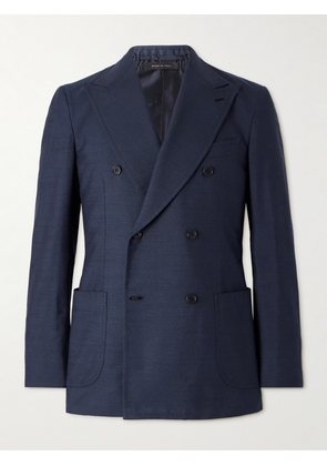 Brioni - Amalfi Double-Breasted Silk-Dupioni Suit Jacket - Men - Blue - IT 46
