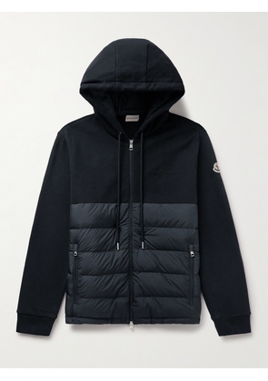 Moncler - Logo-Appliquéd Panelled Cotton-Jersey and Quilted Shell Down Zip-Up Hoodie - Men - Blue - XS