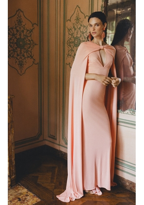 Monique Lhuillier - Cape-Detailed Crepe Satin Gown - Pink - US 8 - Moda Operandi