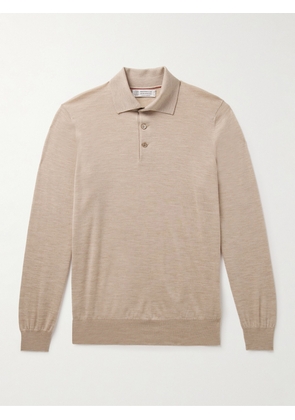 Brunello Cucinelli - Virgin Wool And Cashmere-Blend Polo Sweater - Men - Neutrals - IT 46