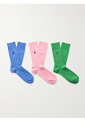 Polo Ralph Lauren - Three-Pack Logo-Embroidered Ribbed Cotton-Blend Socks - Men - Multi - EU 39/42