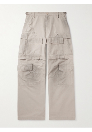 Balenciaga - Convertible Distressed Cotton-Ripstop Cargo Trousers - Men - Neutrals - IT 44