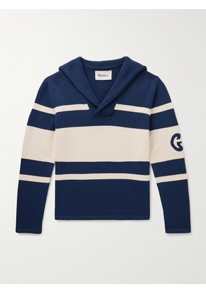 Gucci - Shawl-Collar Logo-Intarsia Cotton Sweater - Men - Blue - M