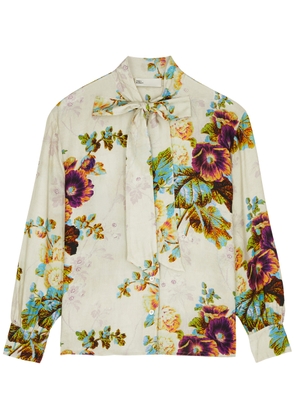 Tory Burch Floral-print Hammered Satin Blouse - Multicoloured - 10 (UK14 / L)