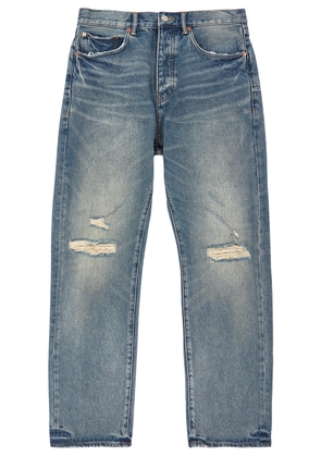 Purple Brand Distressed Jacquard Straight-leg Jeans, Indigo, 30 (W30 / S)