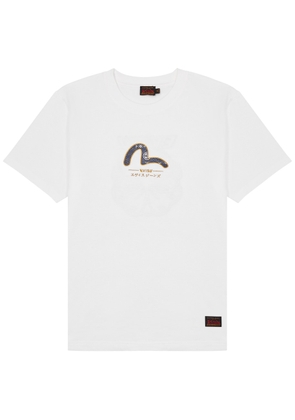 Evisu Logo-embroidered Cotton T-shirt - Off White