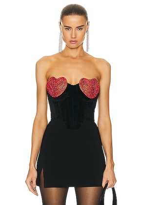MARIANNA SENCHINA Red Heart Corset Top in Black & Red Crystals - Black. Size M (also in S).