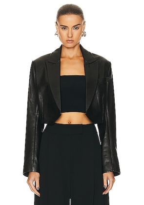 The Sei Leather Crop Blazer in Black - Black. Size 0 (also in 4).