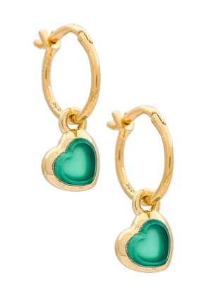 Missoma Jelly Heart Charm Mini Hoop Earrings in Metallic Gold.